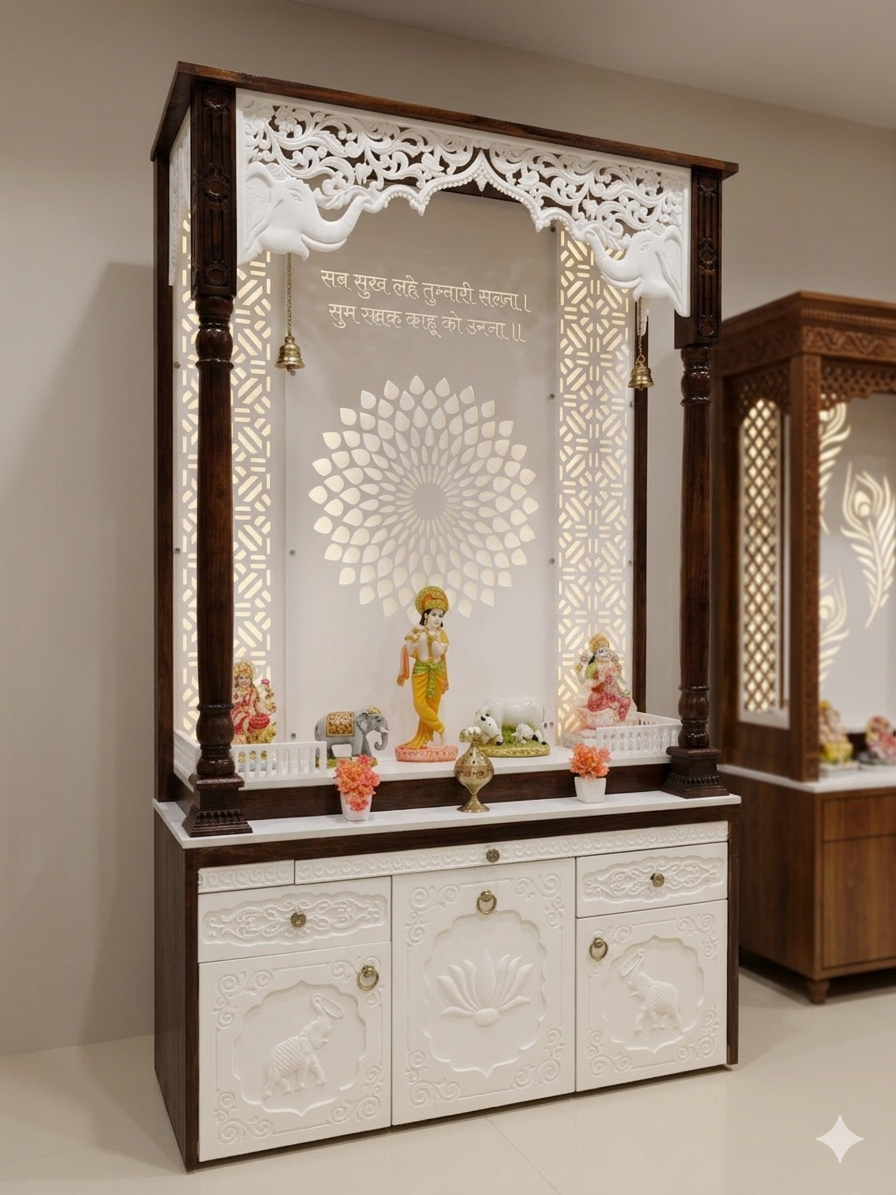 Teakwood & corian mandir