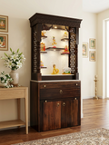 Teakwood mandir with corian back jali