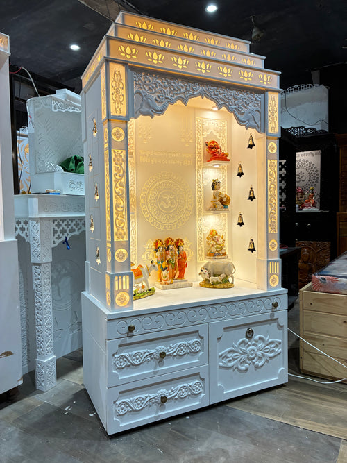 HOME ARTS | Corian pooja mandir with seating | Luxury design