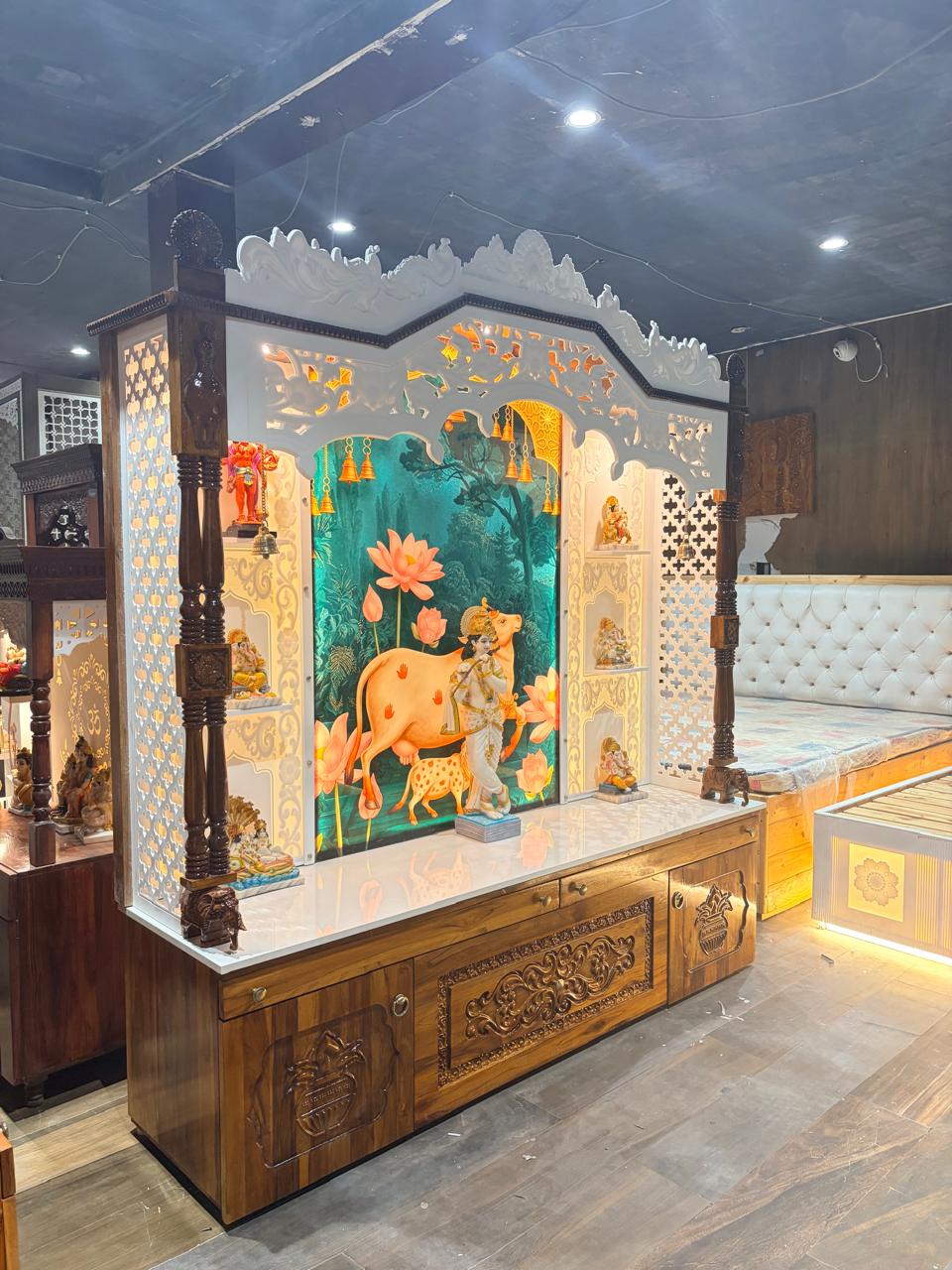 Teakwood & corian mandir