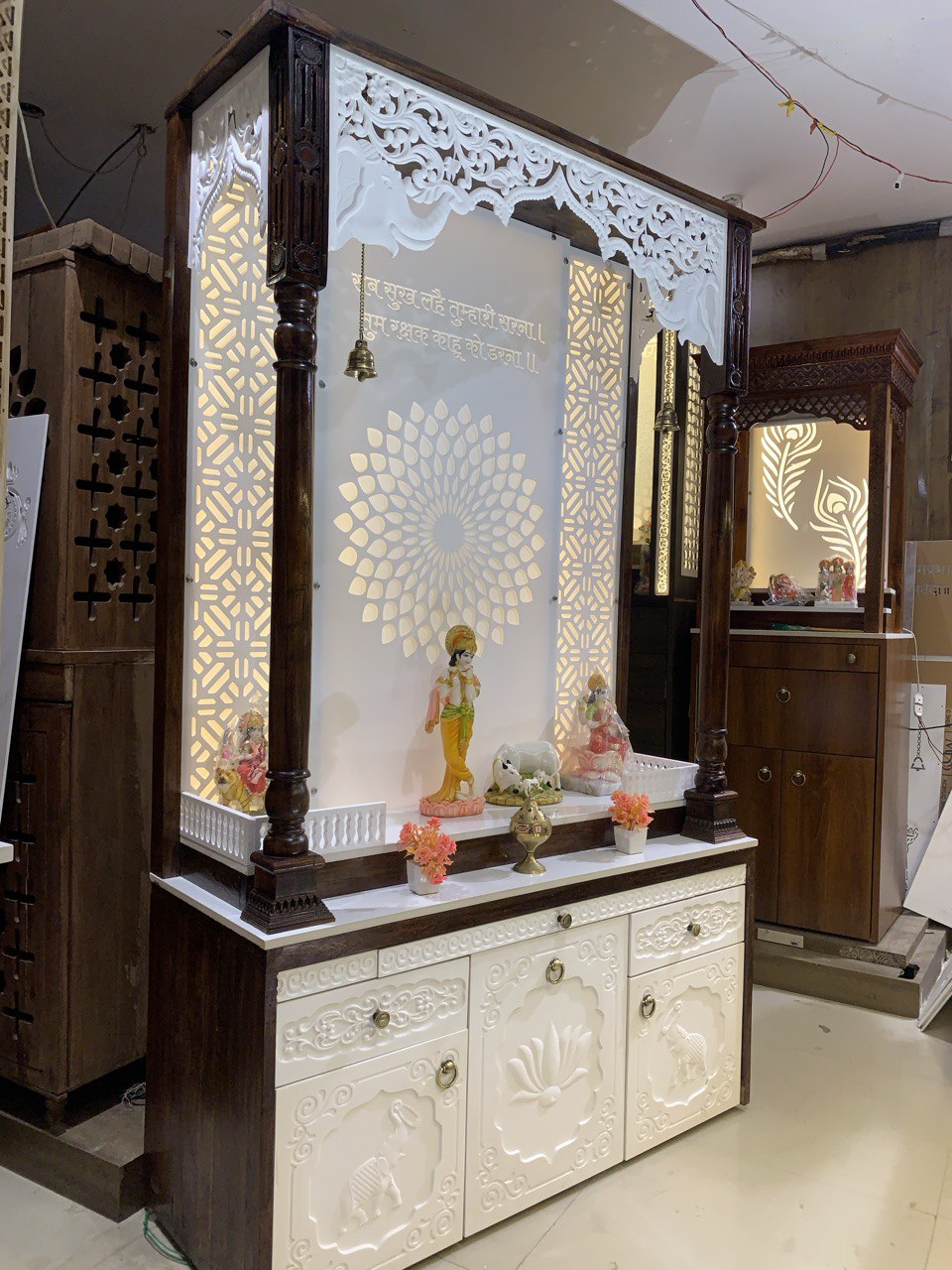 Teakwood & corian mandir