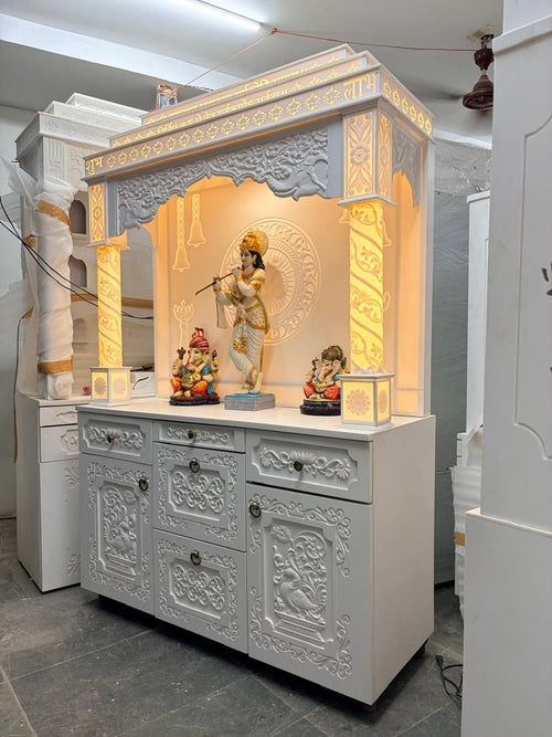 HOME ARTS | Corian pooja mandir with seating | Luxury design