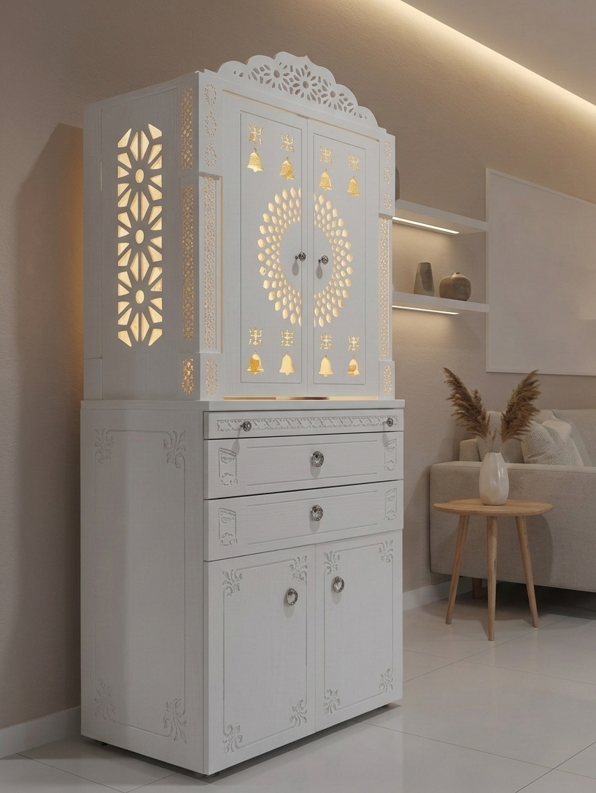 HOME ARTS | Corian pooja mandir with door | Luxury design